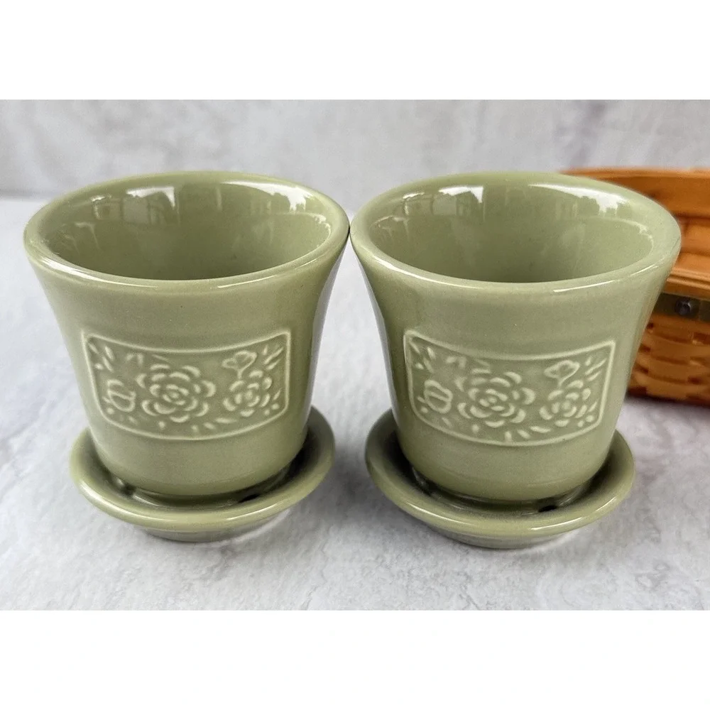 2005 Longaberger Collectors Club Miniature PEONY Basket + 2 Flower Pots #7617